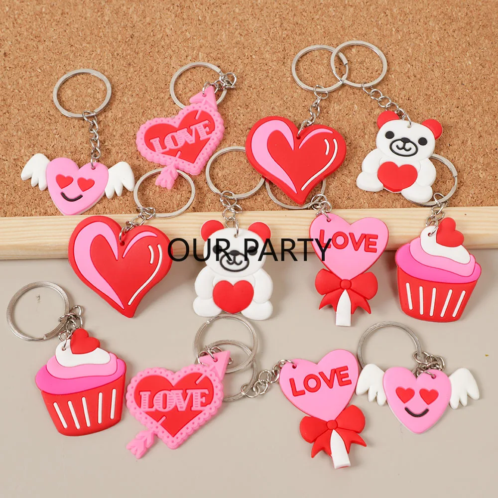 12Pc Cute Bear Heart Love PVC Keychains Backpack Pendant for Valentine's Day Wedding Party Favors Girlfriend Gift Pinata Fillers