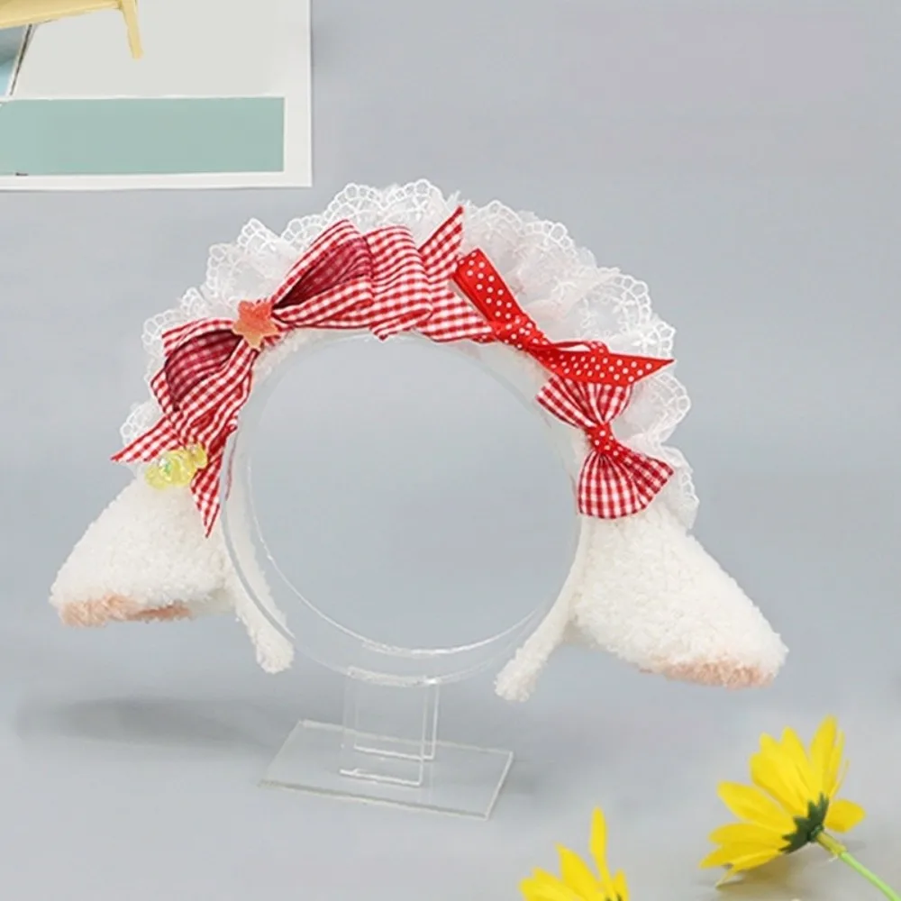 Furry Cute Sheep Lamb Hair Band Soft Sweet Goat Ears Headband Creative Bow Cosplay Headwear Halloween Party