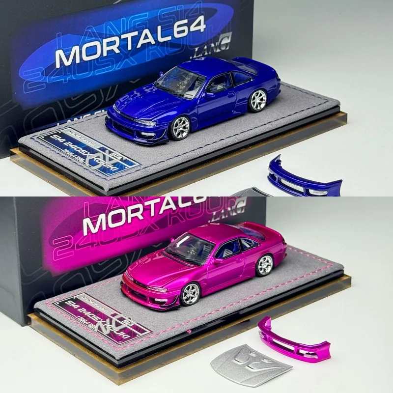 In stock 1:64 S14 Silvia Midnight Blue/Electro Pink Alloy Simulation Vehicle Model,Boy Toy Gift,Room Collection Decoration Item