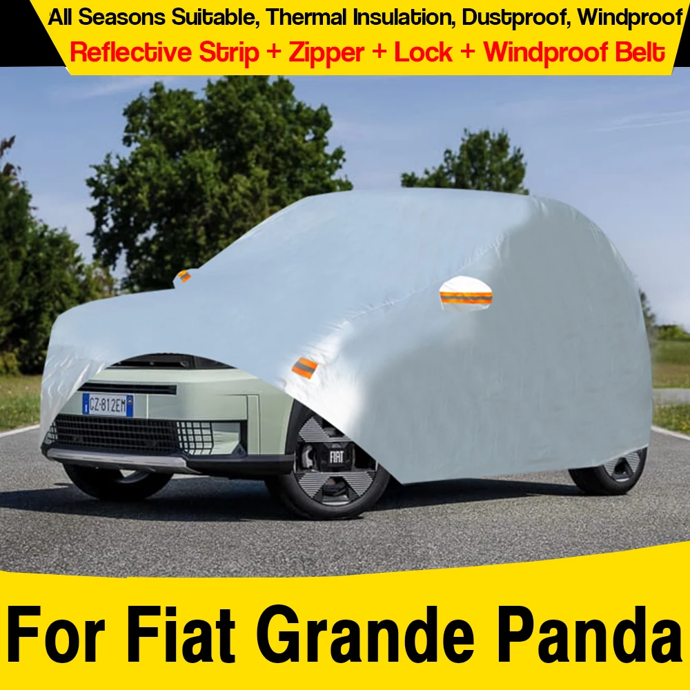Silver Car Cover Sun Rain Snow Scratch Resistant Windproof Auto Cover For Fiat Grande Panda 2025-2028