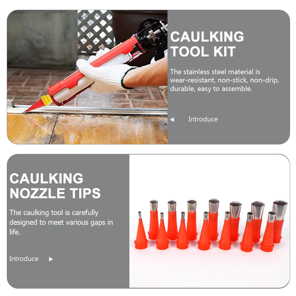 

1 set Stainless Steel Reusable Caulking Nozzle Applicator Finishing Kit Durable Non-Stick Easy Assembly Universal Tips For Home