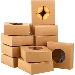 10/20/30/50pcs Kraft Paper Box,Square Small Gift Box with Round Clear Window,Paper Gift Packaging Box,for Wedding Party Birthday