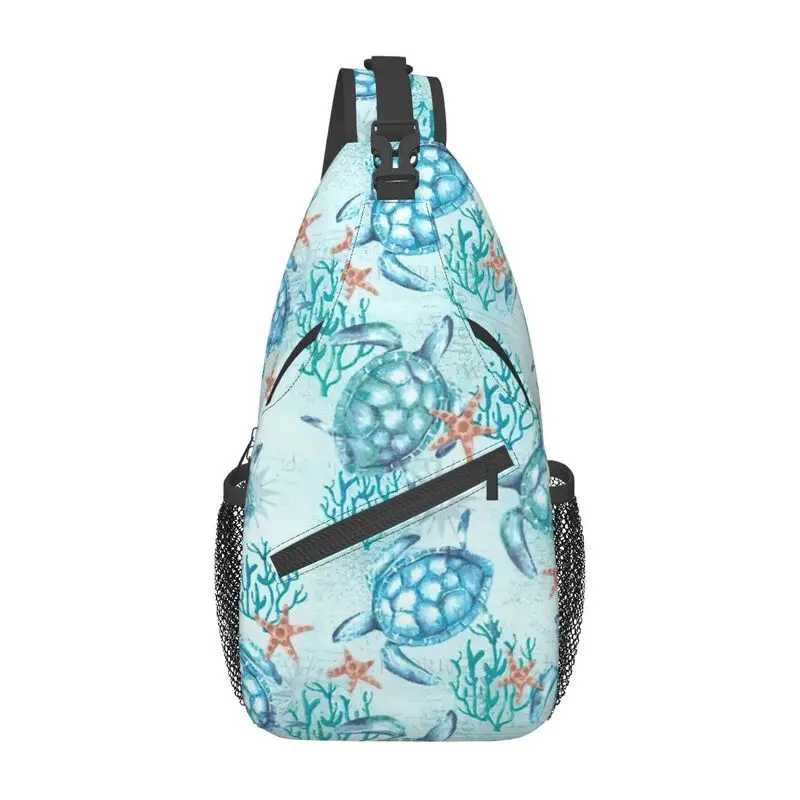 Blue Turtle Sling Bags Men Cool Ocean Animal Shoulder Chest Crossbody Backpack Traveling Daypack