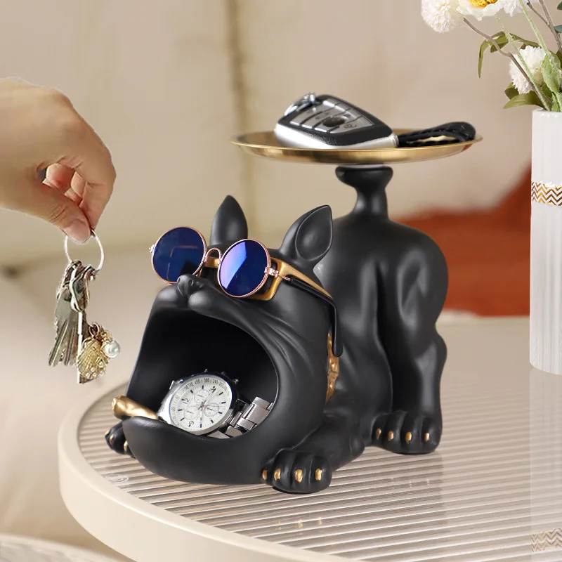 Creative Resin Dog Statue Bulldog Ornament Storage Tray Animal Decoration Resin Craft Art Sculpture Dog Home Decoration