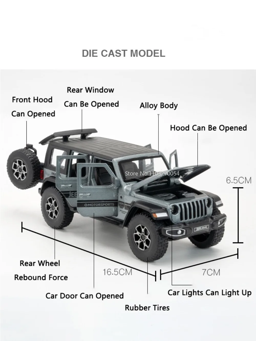 1/32 Wrangler Model Car Toys Die Cast Alloy Off-road Vehicle 6 Door Can Be Opened Rubber Tires Sound Light Models Festival Gifts