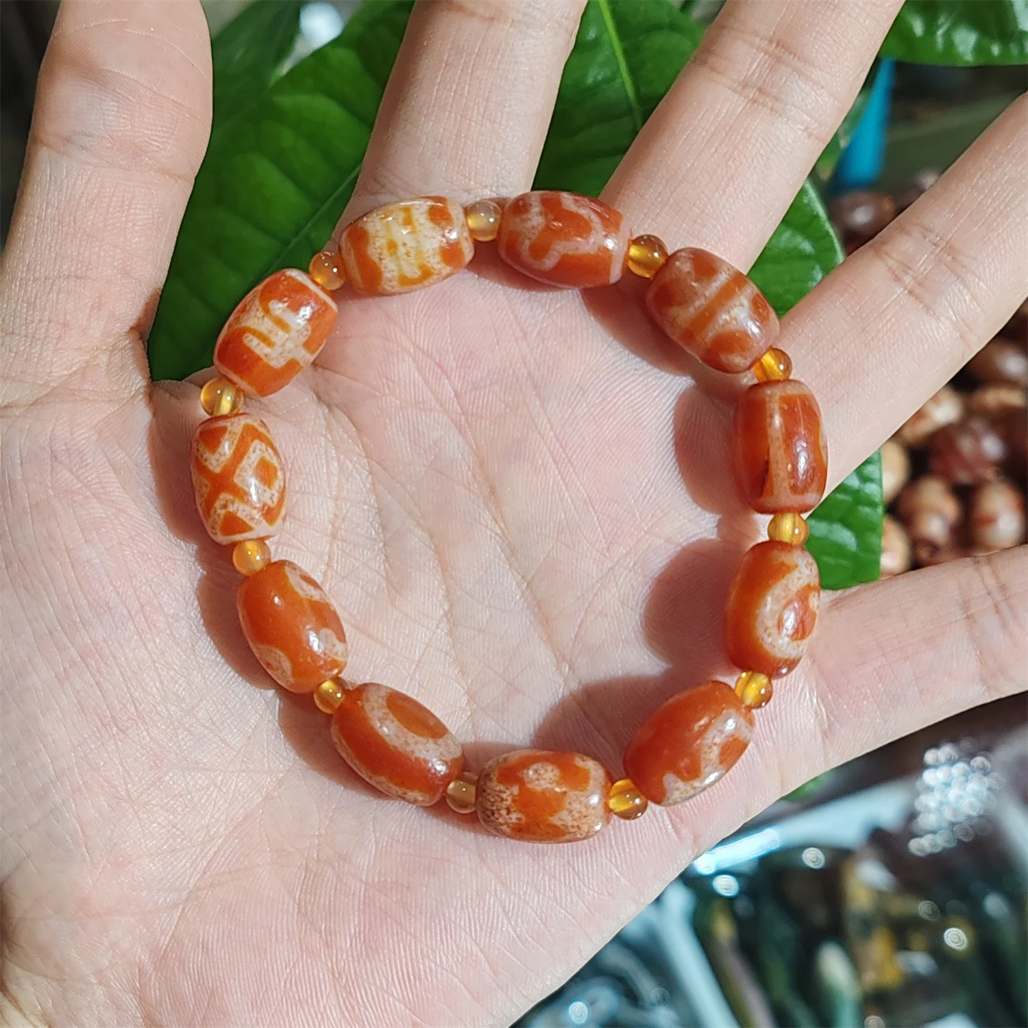 

1pcs/lot Natural Agate Dzi Bracelet Red bucket beads 13×9mm Weathering lines Multiple patterns Handmade Ethnic style Accessories