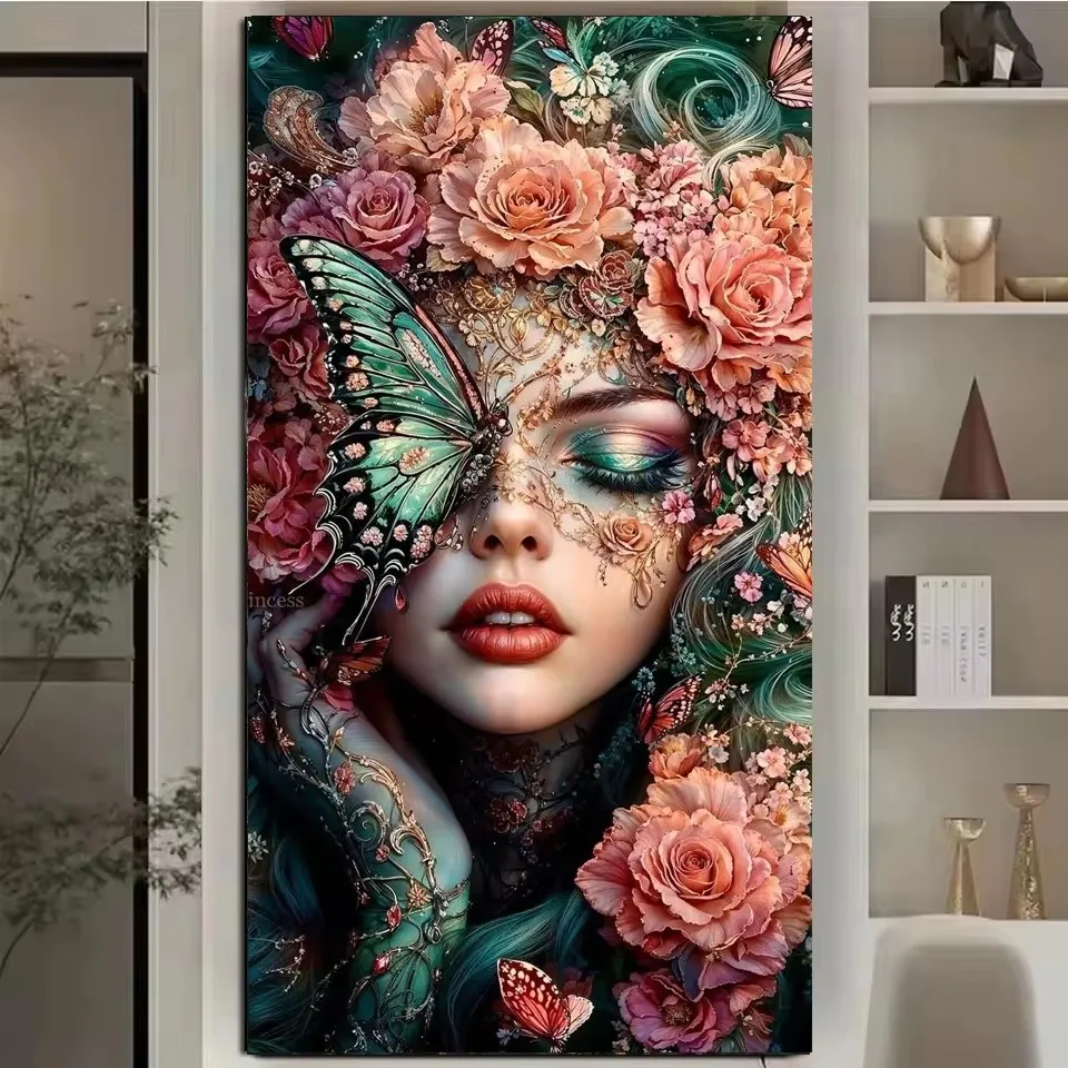 Fantasy Colorful Woman Butterfly Diamond Painting Kits for Adults Diamond Art 5D Gem Art Kit Big Size DIY Crafts Home Wall Decor