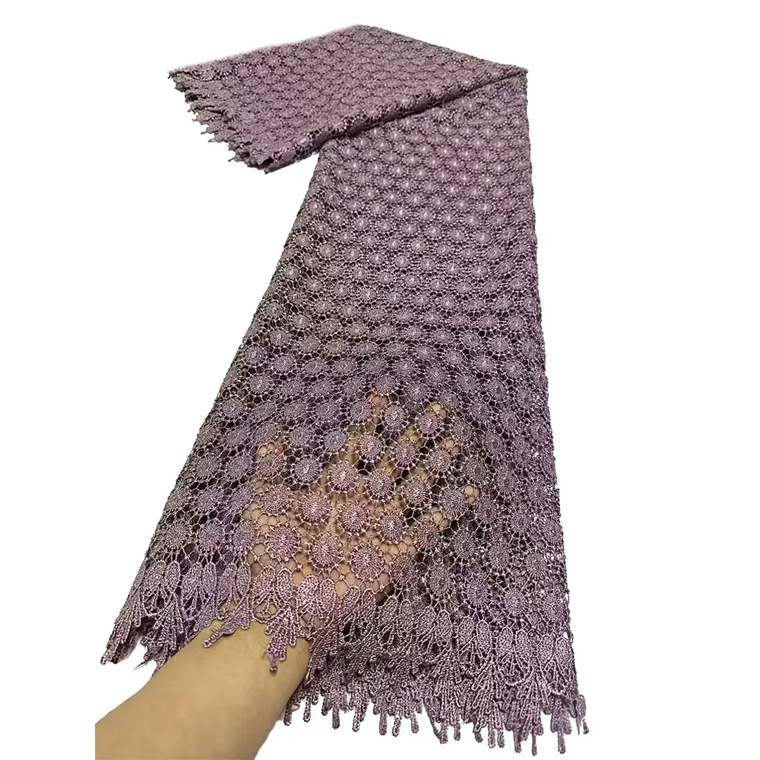 Tissue Cord Lace Fabric French High Quality Nigerian 5 Yards Mesh Guipure Fabric For Wedding Dress Women Elegant Milk Silk Lace