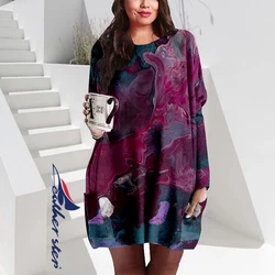 Women Warm Winter Plus Size Sweatshirt Dress Autumn Pullover 2023 Long Sleeve Robes Casual Loose Printed Retro Work Tunic