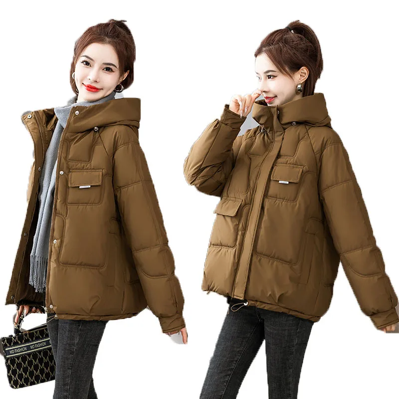 

2023 New Korean Style Down Cotton Coat Women's Cotton Clothes Winter Hooded Cold Prevention Warm Jacket Parker Female Overcoat