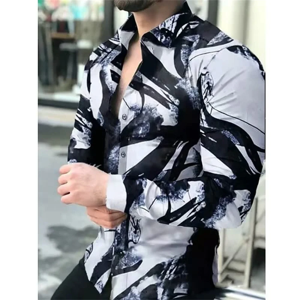 Fashion Floral Shirts For Men 3d Printed Lapel Long Sleeved Shirts Cool Graphs Street Vintage Casual Slim Men Clothes Tops