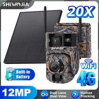 SHIWOJIA 6K 12MP 4G Solar Cameras 20X ZOOM WIFI Wireless Outdoor 360° View Animal Monitoring Solar Battery PTZ IP Camera UBOX
