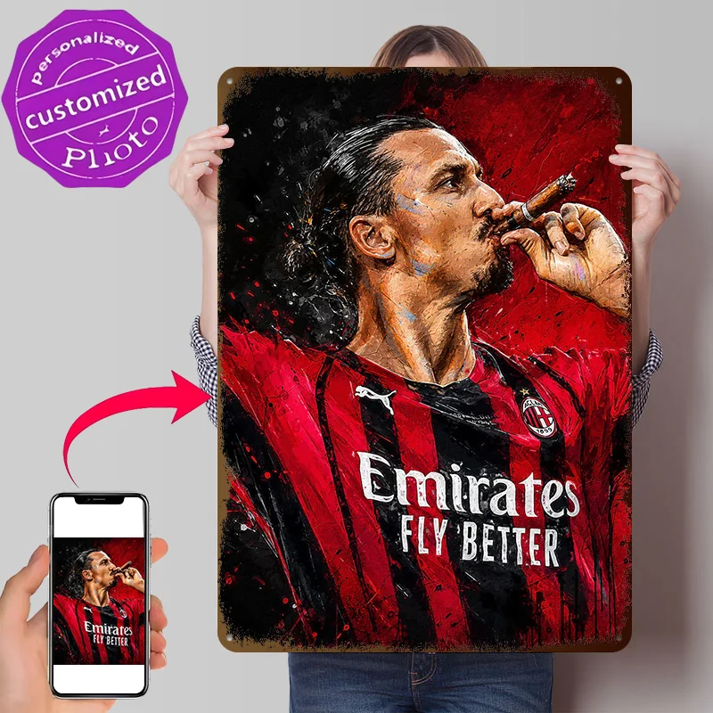 Zlatan Ibrahimovi?? Smoking Cigar Metal Poster Perfect Gift for Fans Lovers Personalized Wall Art Metal Sign for Decor Luxury