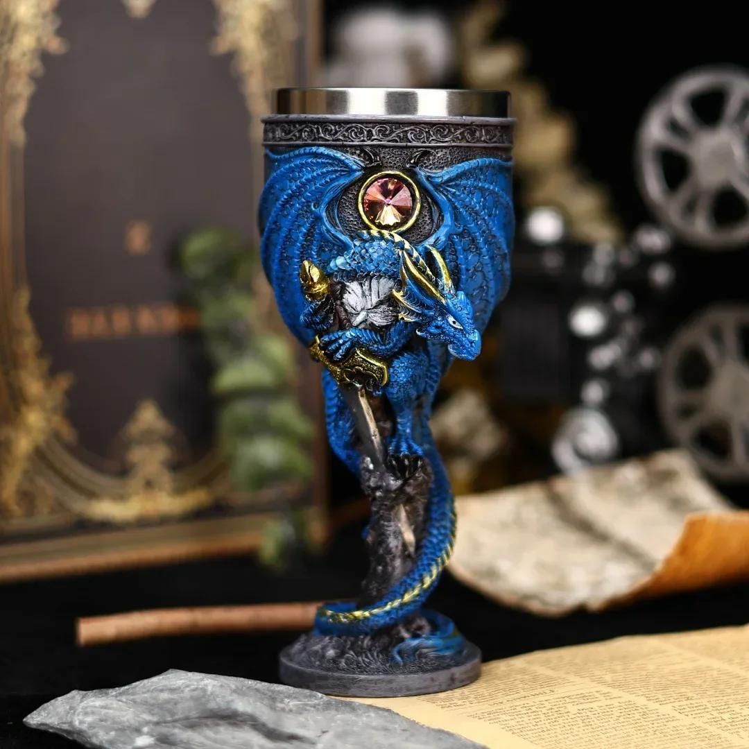 Nordic Medieval Mythical Dragon Warrior Goblet Creative 3D Dragon Wine Glass Retro Stainless Steel Beer Cup Men’s Gift