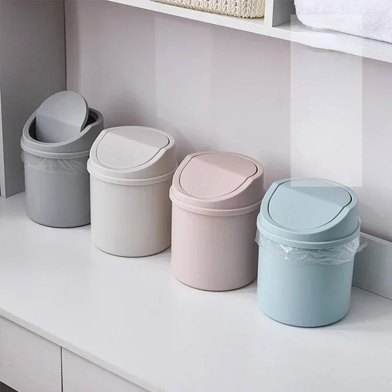 Mini Desktop Bin Small Trash Can Tube with Cover Bedroom Trash Can Garbage Can Clean Workspace Storage Box Home Desk Dustbin