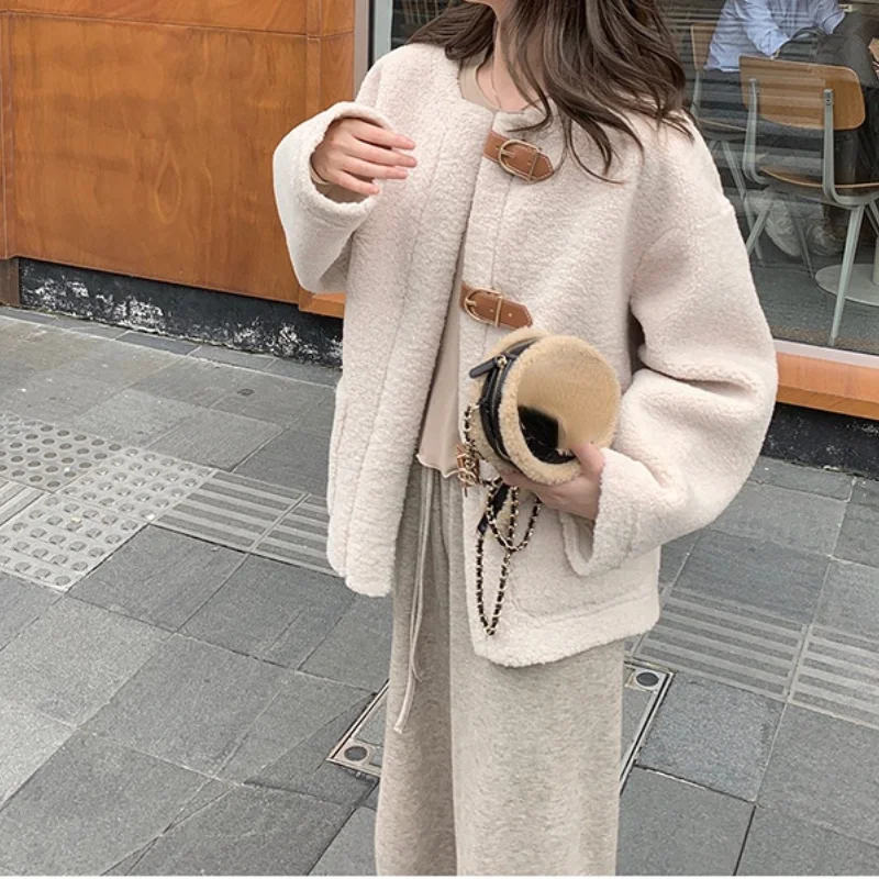 Lamb Wool Coat Women's Clothing 2021 Autumn Spring New Korean Loose Design Feeling Versatile Small Sweet Top Jackets for Women