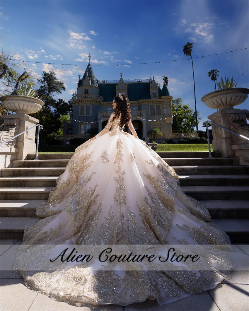 Sumptuous Quinceanera Dress 2025 Ball Gown Pearl Sequins Appliques Birthday Gown With Long Sleeve Vestidos De 15 Años Customized