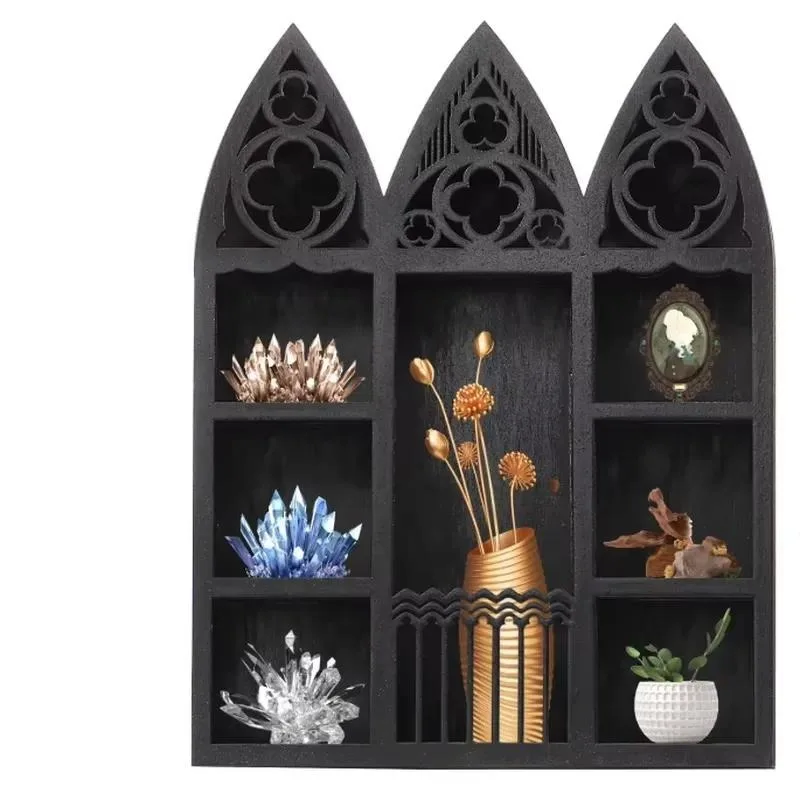Handcrafted Bohemian Solid Wood Wall Mounted Double Layer Storage Rack for Living Room Essential Oil and Tableware