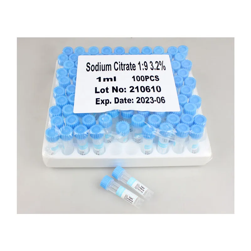Medical hemagglutination tube 1ml lemon / sodium citrate 1:9 disposable micro blood collection vessel blue cap PET plastic