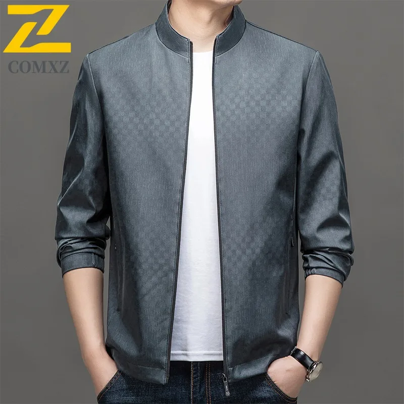 

COMXZ Мужская куртка с воротником-стойкой, удобный деловой повседневный легкий плащ, однотонный прочный осенний новый костюм