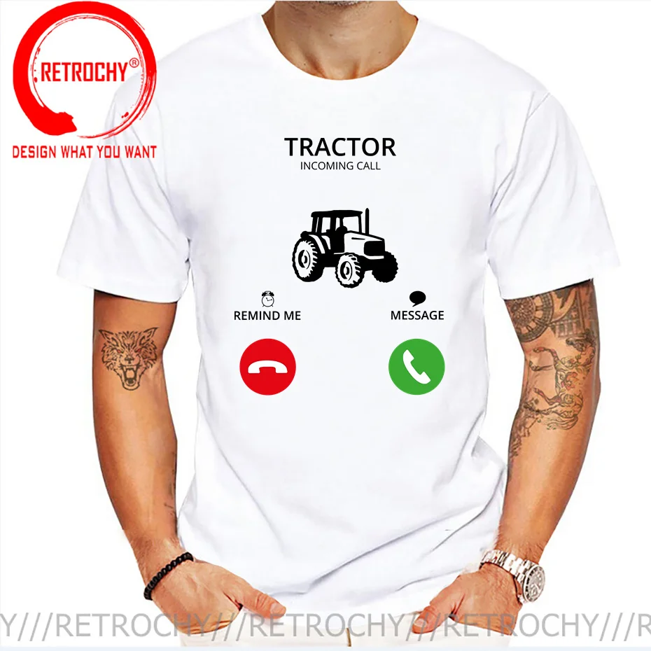 Incoming Call Mobile Anruf Tractor T Shirt men Funny Traktor Landwirt T-Shirt Farm Farmer Farming Tees Tops Streetwear Tee Shirt