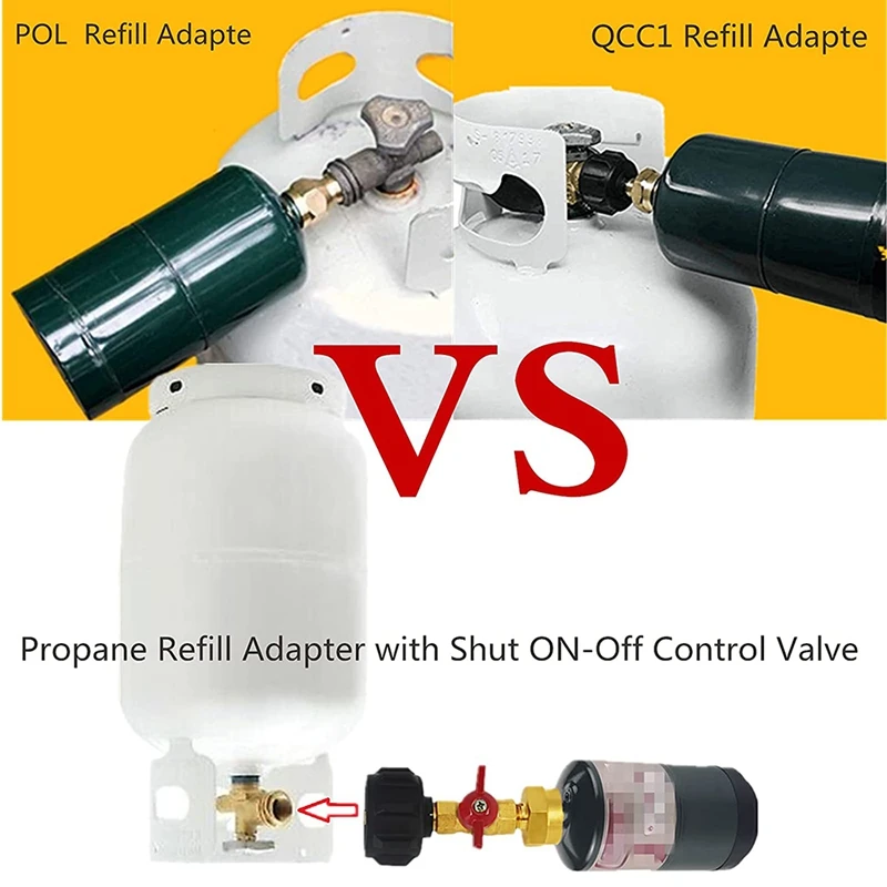 QCC1 Propane Refill Adapter For 1Lb Propane Bottle Tank From 20-40LBS Cylinder With Shut Off On/Off Controller