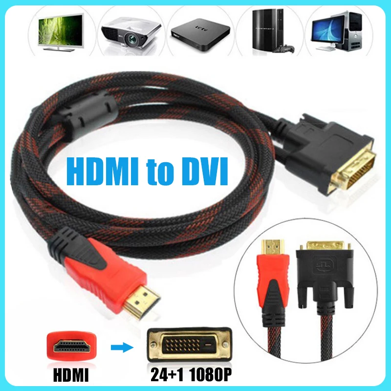HDMI to DVI Video Cable 1.5M Full HD 1080P HDMI to DVI-D 24+1 Pin Adapter Dual Link Converter for PC Monitor TV Display