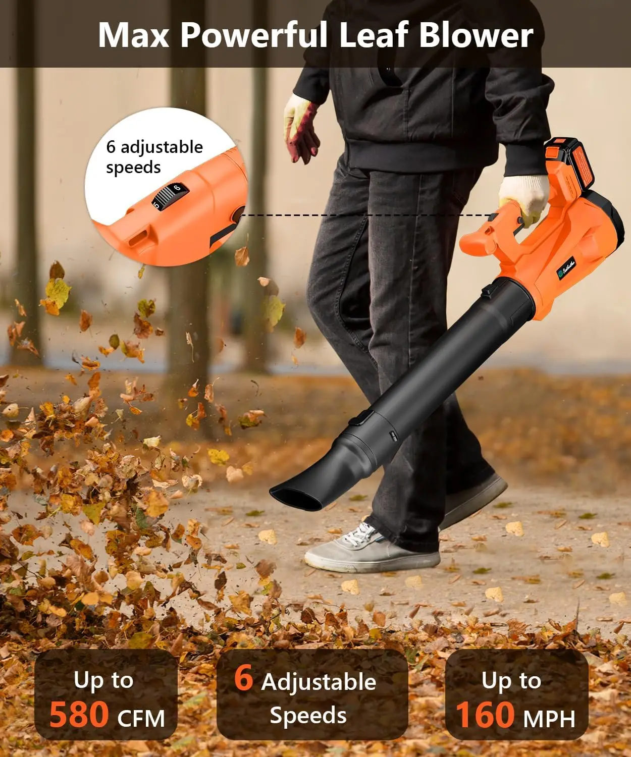 Leaf Blower Cordless with 2 x 21v 3.0Ah Battery and Charger, 580CFM/160MPH Electric Leaf Blower with 6 Speed Modes, Cruise Contr