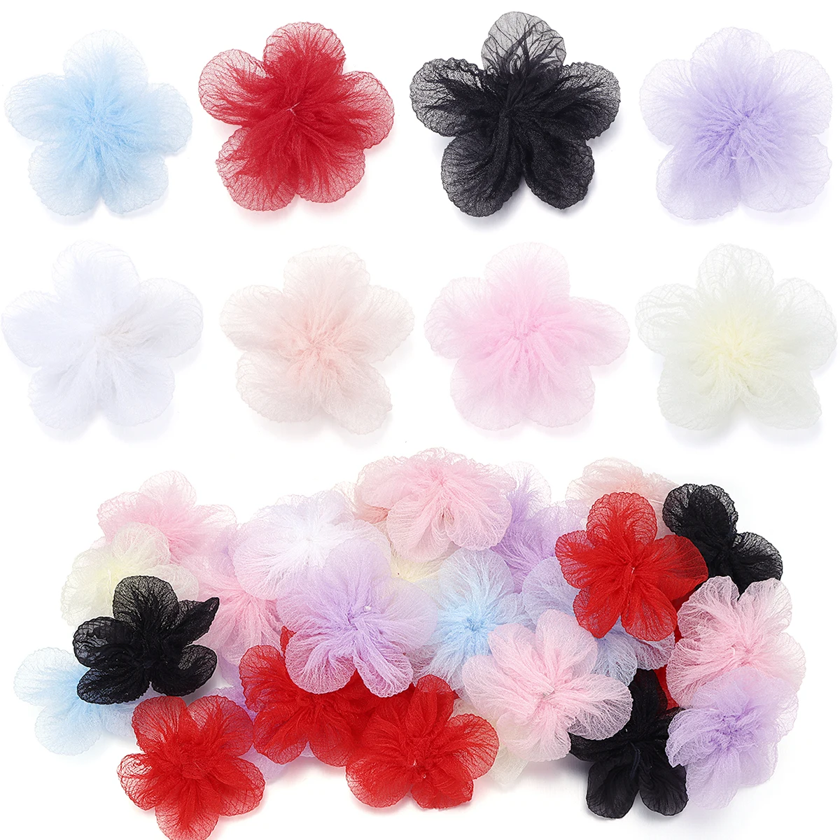 10pcs Organza Fabric Artificial Flower Multicolor Lace Five Petal Flowers Appliques For DIY Crafts Clothes Sewing Wedding Decor view 4