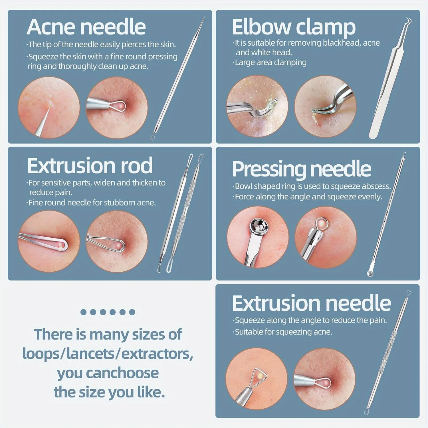 Blackhead Removal Tool Acne Extractor Acne Cleaning Kit, suitable for blemishes, white hole bursts, nose and face tools iron box