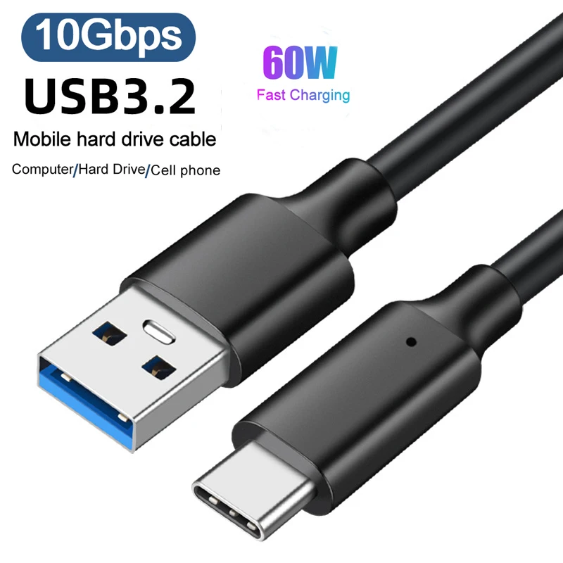 USB3.2 10Gbps Type C Cable USB A to Type-C 3.2 Gen2 Cable Data Transfer USB C SSD Hard Disk Cable 3A PD 60W QC 3.0 Fast Charging