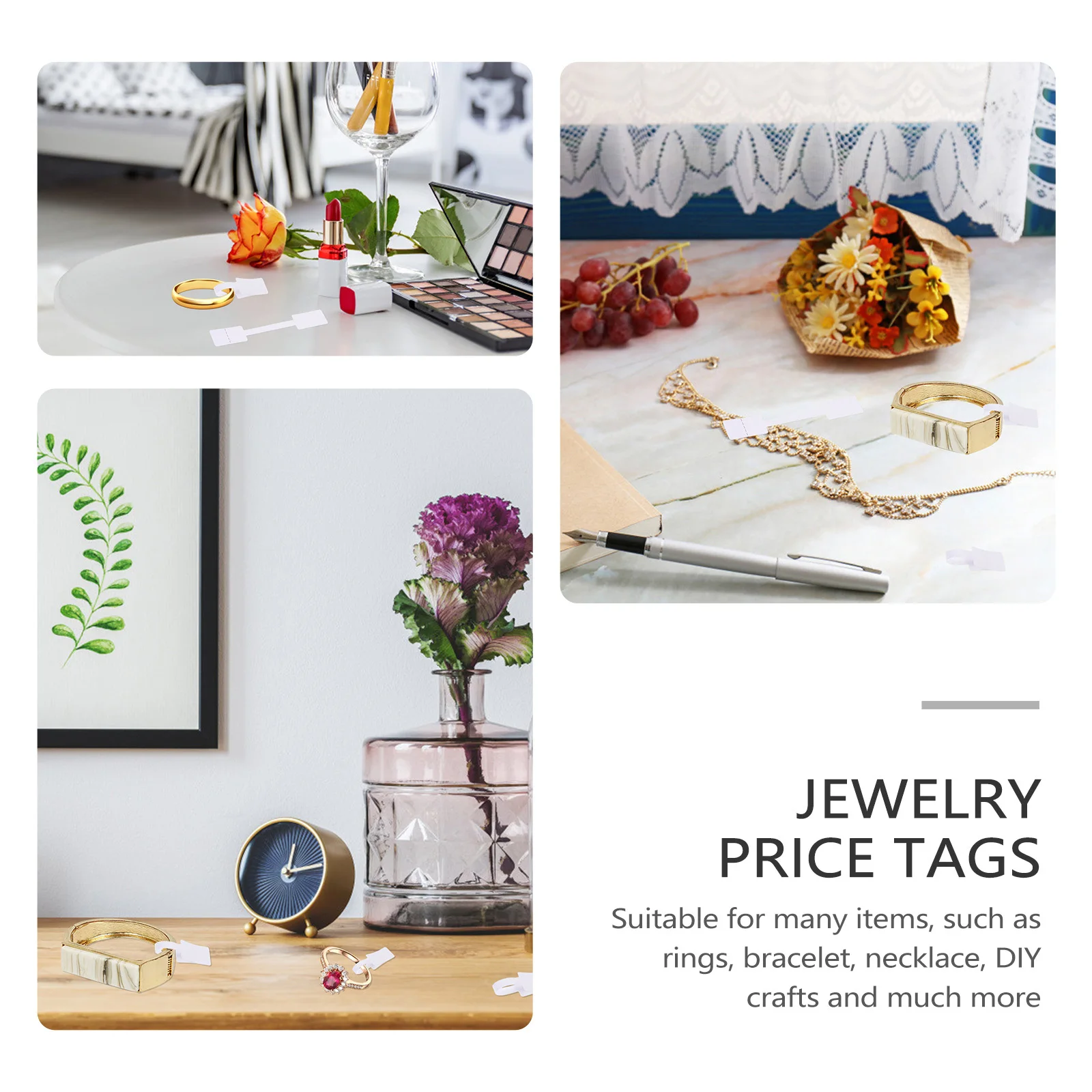 200Pcs Ring Price Tags Square Paper Labels Premium Quality Adhesive Stickers for Jewelry Display Name Card Labeling Use