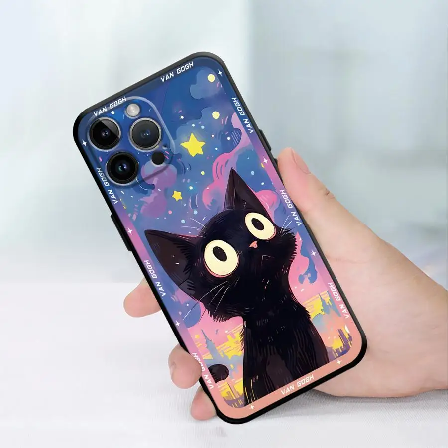 ゴッホアート電話ケース Xiaomi Redmi Note 11S 9S 9 8 7 11 Pro 10S 12S 12 13 Pro 9T 10 8T シェルバンパー ブラック ソフトカバー