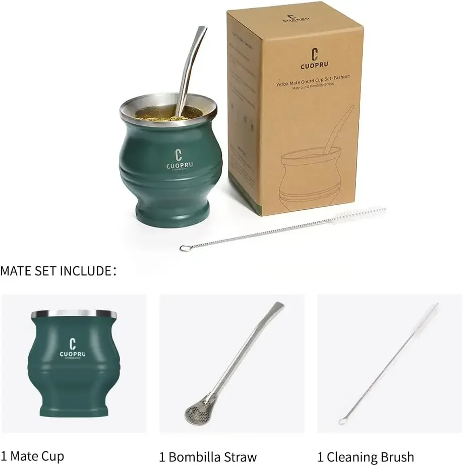 Yerba  Cup Bombilla Set - The 5 in 1 Yerba  set includes a Modern  Cup, Yerba Mate Shaper set, Bombilla  (set)