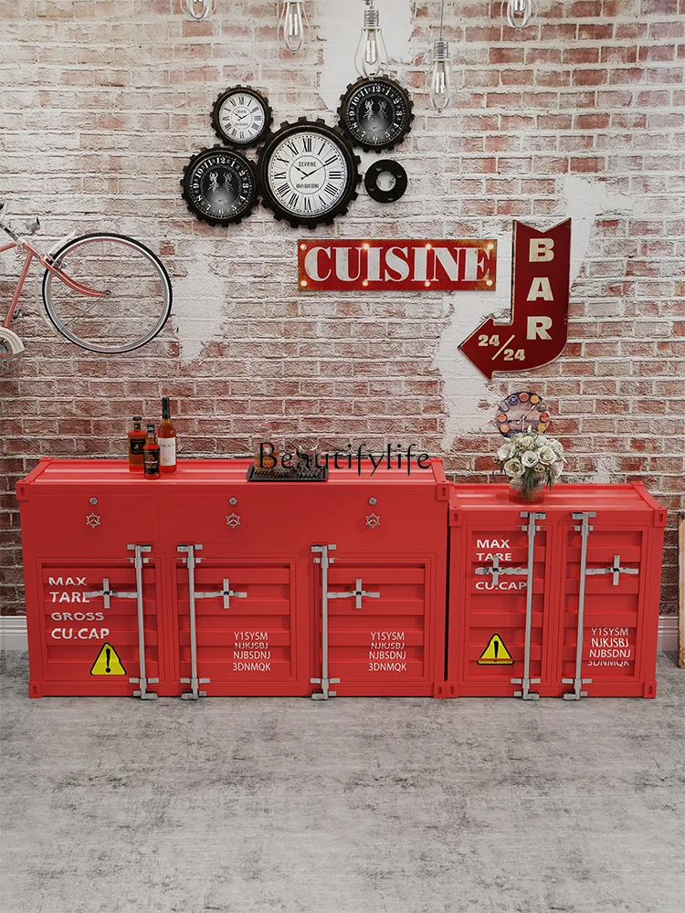 Industrial Style Container Locker Kitchen Dining Side Storage Cabinet Bar Industrial Style Tea and Wine Cabinet