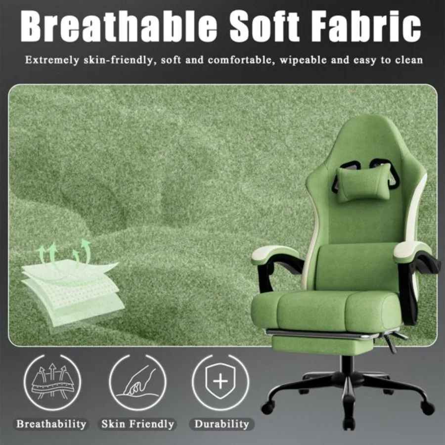 Ergonomic Gaming Chair with Pocketed Spring Cushion Breathable Fabric Computer Chair with Footrest Adjustable Lumbar Support Vi