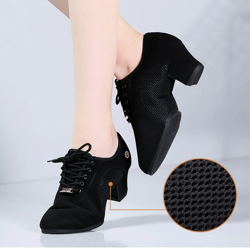 Latin Ballroom Dance Shoes for Women Lace-up Practice Closed Toe Modern Salsa Dance Teaching Performance Dancing Shoes