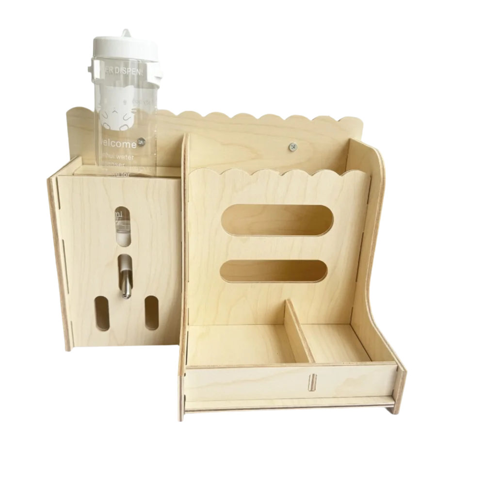 

2 in 1 Rabbit Hay Feeder Detachable with Bottle Rabbit Food Manger Bite Resistant Wooden Grass Dispenser Habitat