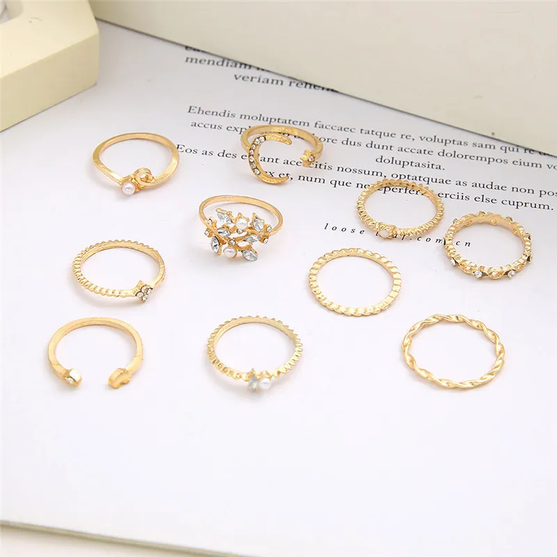 Women's Boho Gold Color Heart Rings Set