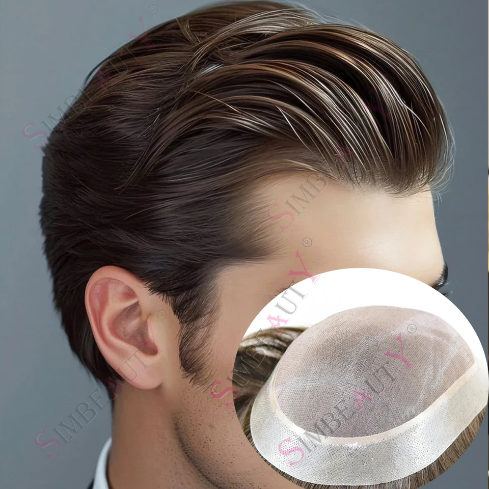 

Durable Mono Mesh Swiss Lace Wig Thin Skin PU Undetectable Vloop Men Toupee Super Natural Hairline Blonde Brown Black Human Hair