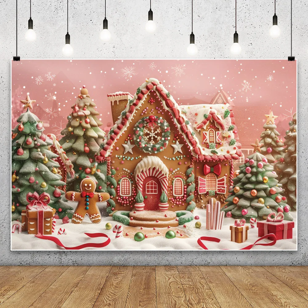 Christmas Candy House Contexto Fotografia, Xmas Tree Gift, Family Party Decor, Baby Photo Photographic Background, Estúdio Shoots
