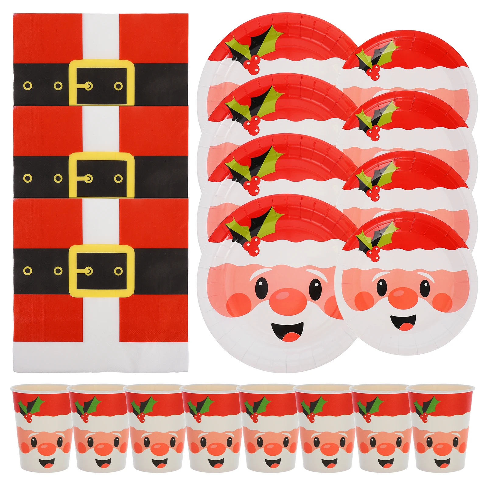 

1 set Christmas Tableware Set Disposable Party Plates Cups Napkins Party Supplies Decorative Xmas Dining Supplies