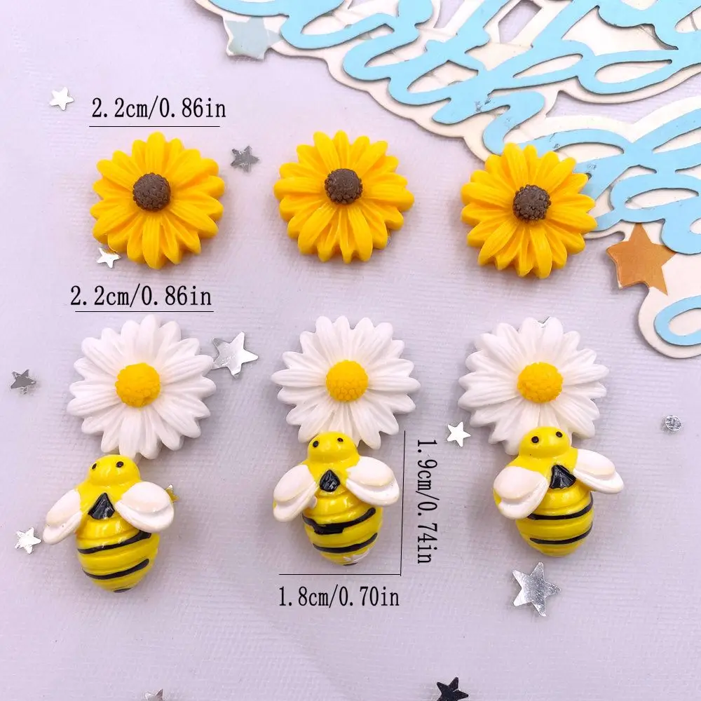 10 STKS Hars Leuke Kleurrijke 3D Cartoon Bee Bloem Beeldjes Plat Strass Tuin Plakboek DIY Boog Decor Ambachten Accessoires