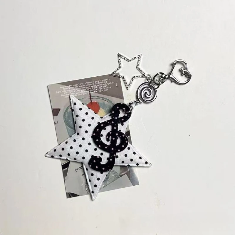 1 Piece Simplicity Korean Y2K Sweet Cool Star Music Note Polka Dot Keychain Cute Subculture Bag Charm for Girl Kawaii Pendant