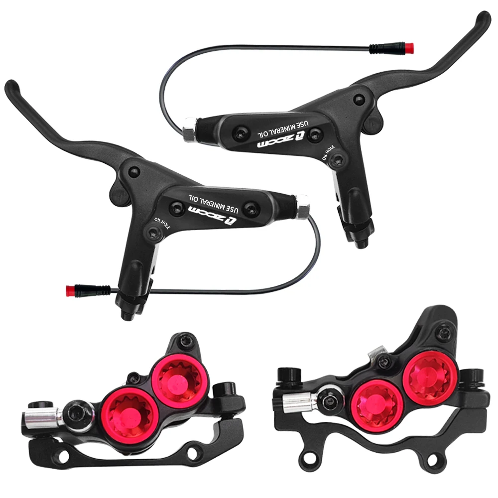 ZOOM Power-off 4 Piston Hydraulic Oil Desc brake Electric Scooter Brake Thickened oil cylinder Pads Cut off lever caliper