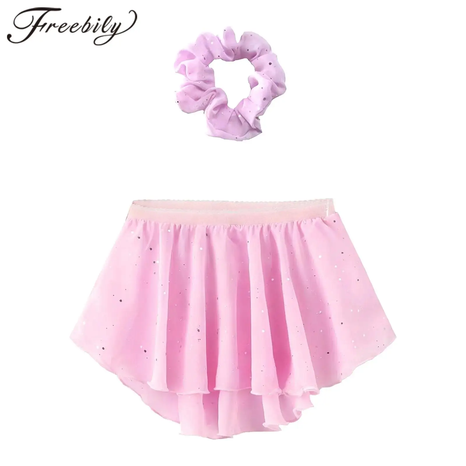 

Children's Ballet Skirt Dance Costume Ballerina Clothes High-Low Hem Shiny Sequin Chiffon Skirt for Stage Performance Dance Wear