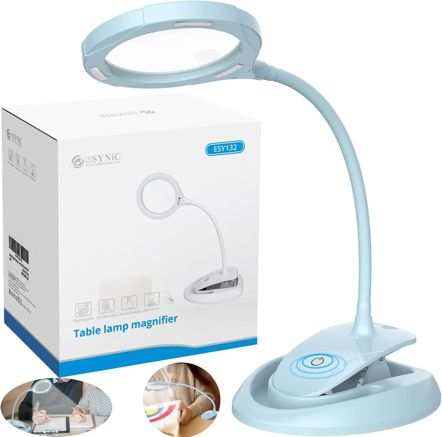 

5X-10X LED Magnifying Lamp with USB Recharge,Clip & Stand,for Reading & Crafts