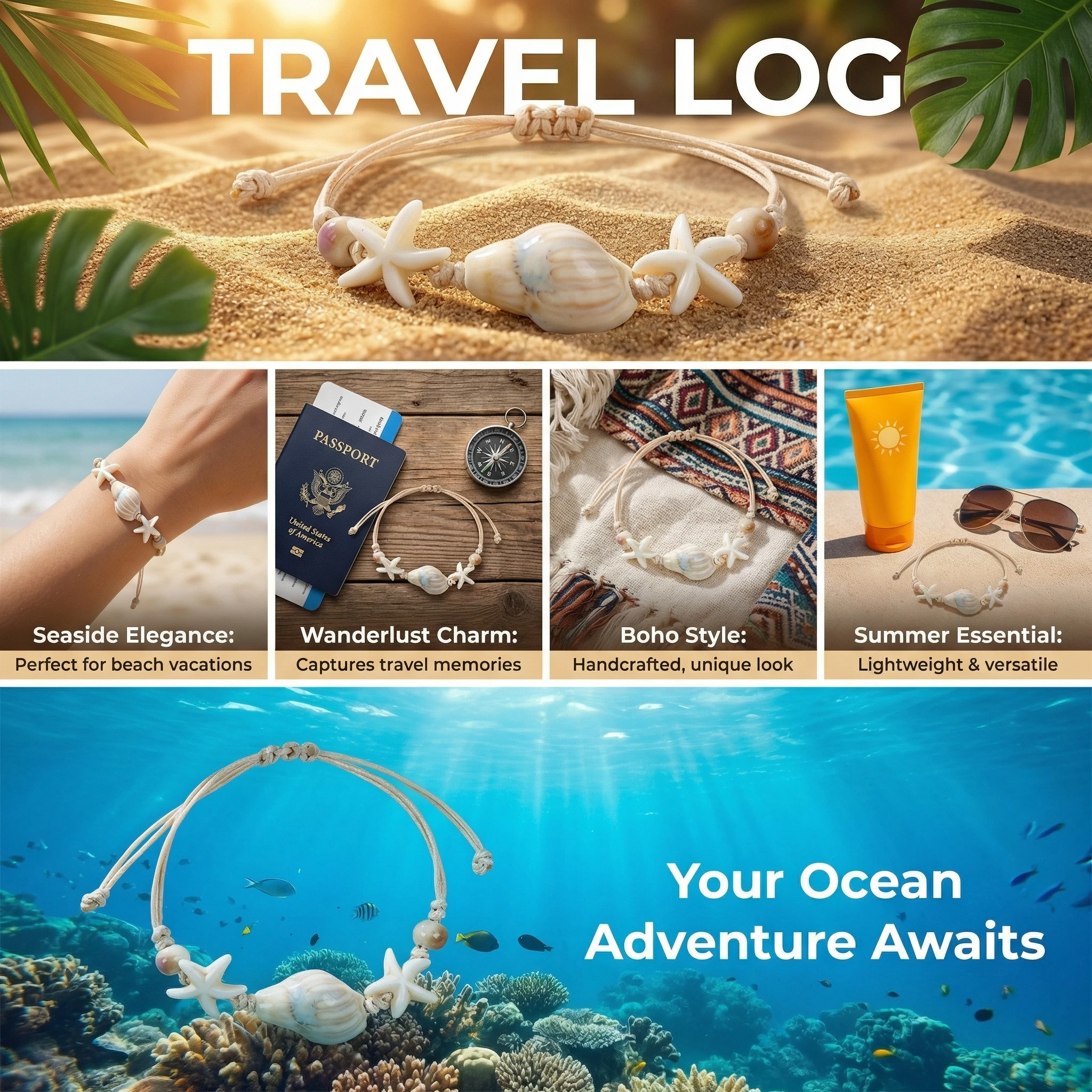Böhmisches Muschel-Seestern-Armband für Frauen Sommer Strand Urlaub Handgefertigtes Verstellbares Seil-Armreif Schmuck Geschenk – Detail 3