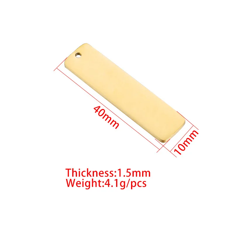 20Pcs/Lot  Mirror Polish Stainless Steel 10*40mm Rectangle Blank Charms For DIY Necklace Keychain