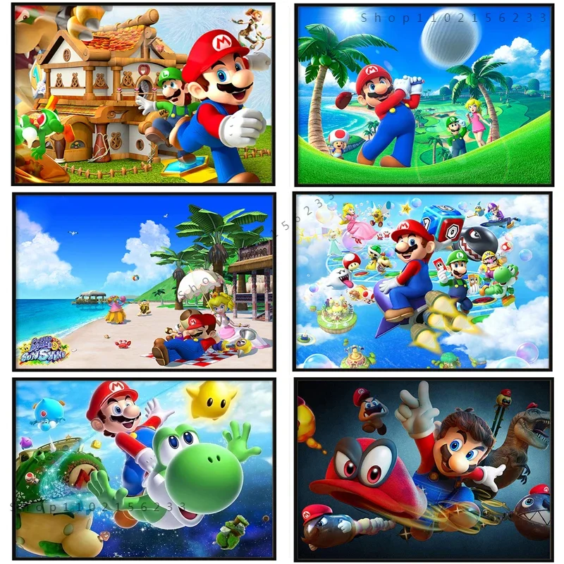 Bandai Canvas Painting Mario Cartoon Game Funny Cartoon Children's Room Decor wall Art Posters Modern Home Decoration